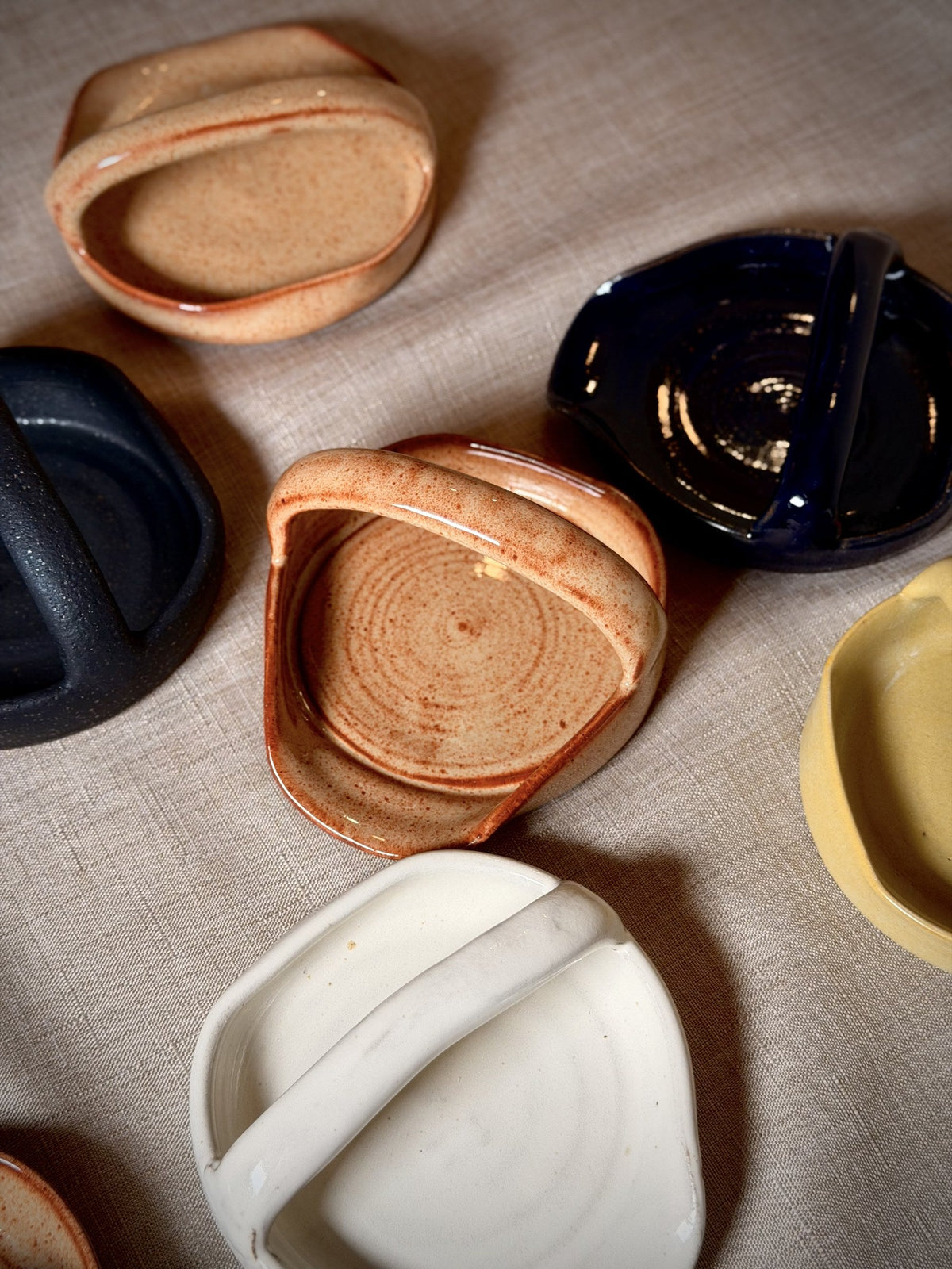 Colorful handmade stoneware spoon rests, Oak Cliff Dallas