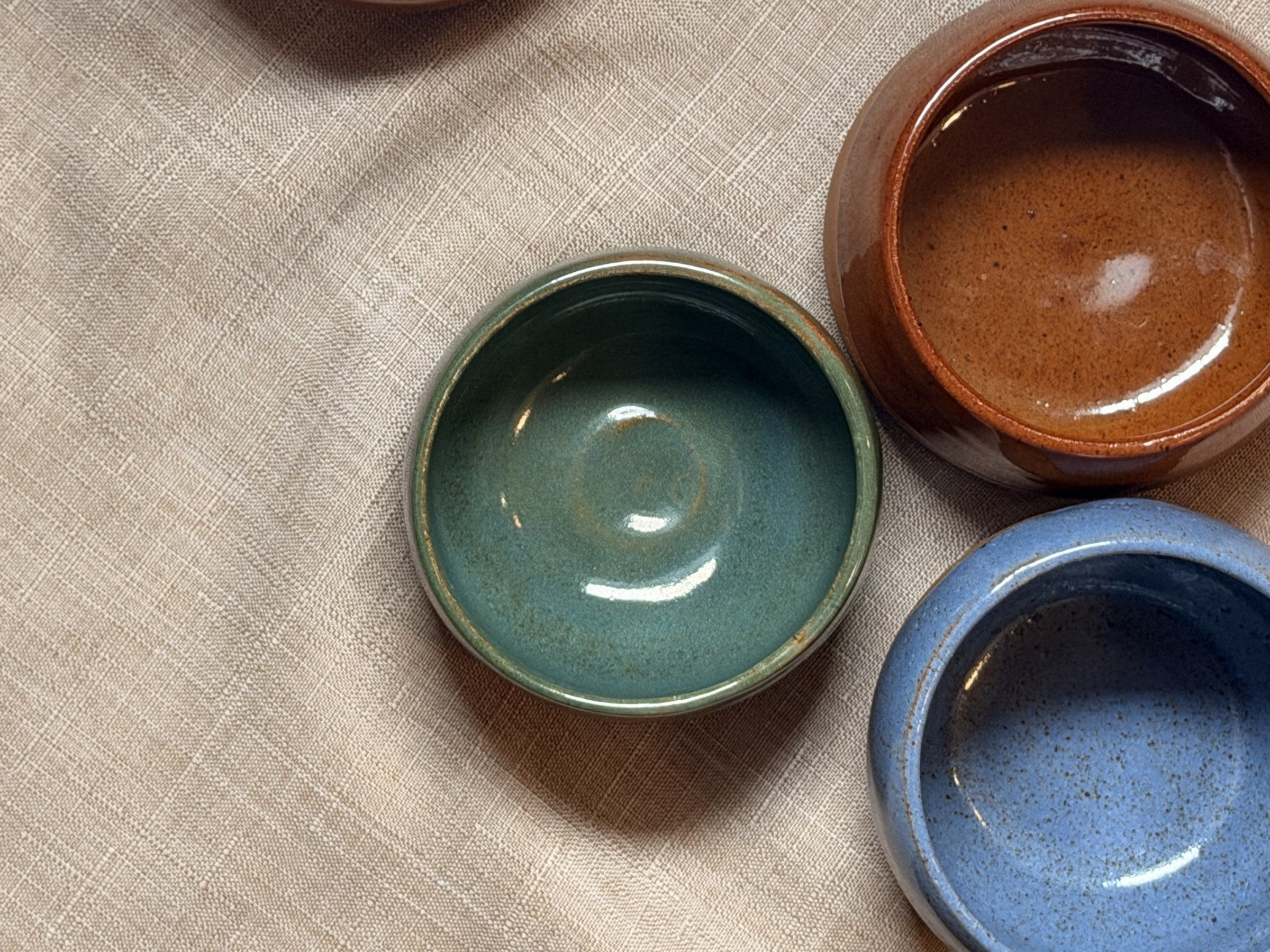 Small handmade espresso cup, green and rust ceramic