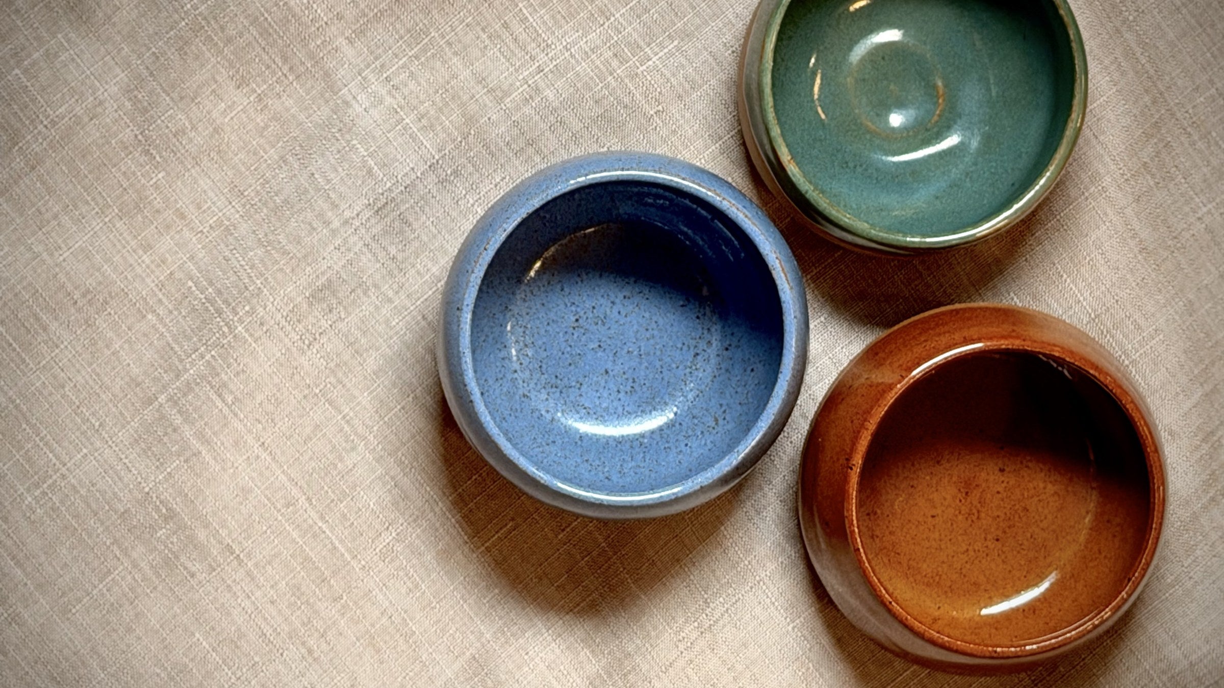 Blue and rust stoneware espresso cups