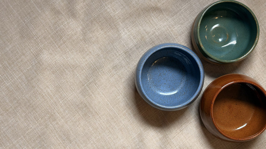Trio of colorful handmade espresso cups